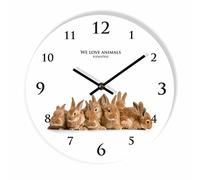 FLEXISTYLE Moderno Reloj de Pared para niños Conejos, 30 cm, silencioso, Ovalado, habitación para niños, Escuela, guardería