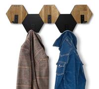 FLEXISTYLE Perchero de pared hexagonal de madera de roble negro, diseño moderno, habitación juvenil, baño, color negro (negro/roble, 56)