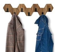 FLEXISTYLE Perchero hexagonal de pared de madera de roble negro, diseño moderno, habitación juvenil, baño natural (roble, 77)