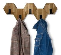 FLEXISTYLE Perchero hexagonal de pared de madera de roble negro, diseño moderno, habitación juvenil, baño natural (roble, 56)