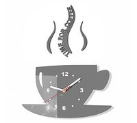 FLEXISTYLE Reloj de Pared con Taza Time for Coffee (Hora de café), diseño Moderno de Cocina, Color Gris, 3D Romano