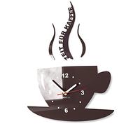 FLEXISTYLE Reloj de Pared con Taza y Hora para café, Moderno, 3D Romano, decoración (marrón Oscuro (wengué), 32 x 19 cm