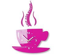 FLEXISTYLE Reloj de Pared con Taza y Hora para café, Moderno, 3D Romano, decoración (Rosa)