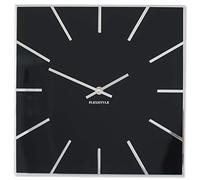 FLEXISTYLE Reloj de Pared Cuadrado Exact 30 cm de diámetro, sin Ruido de tictac Moderno, diseño de Cristal acrílico y Espejo acrílico, salón, Dormitorio (Negro)