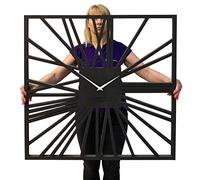 FLEXISTYLE Reloj de Pared Cuadrado Grande XXL sin Ruido de tictac Loft Grande Negro Cuadrado 80 cm (Grosor 19 mm), para salón, Dormitorio