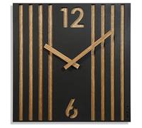 FLEXISTYLE Reloj de Pared Cuadrado sin Ruido de tictac Moderno Lamele 30 cm Madera Roble Negro salón sin Ruido de tictac