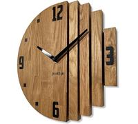 FLEXISTYLE Reloj de Pared de Asymmetry de Roble, para Cuarto de baño, salón, Madera, Moderno, diámetro sin Ruido de tictac, Aspecto de Madera (Roble, 30 cm)