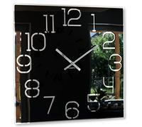 FLEXISTYLE Reloj de Pared Grande Cuadrado Digit 50 cm de diámetro, sin Ruido de tictac Moderno, diseño de Cristal acrílico y Espejo acrílico, salón, Dormitorio (Negro)