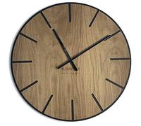 FLEXISTYLE Reloj de Pared Grande de 60 cm de Madera de Roble Negro Natural para Oficina Sala de Estar Dormitorio silencioso sin tictac