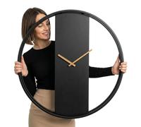 FLEXISTYLE Reloj de pared grande sin ruido de tictac LOFT OVAL metal negro 3D XXL moderno madera para baño o salón (80 cm de diámetro Negro)