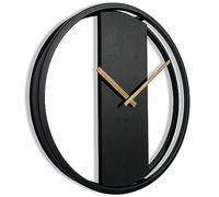 FLEXISTYLE Reloj de pared grande sin ruido de tictac LOFT ovalado metal negro natural 3D XXL moderno madera baño salón (negro), 50 cm (z231oval-1d-1-x)