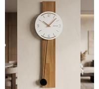 FLEXISTYLE Reloj de pared grande sin ruido de tictac Naturale moderno madera XXL roble baño salón con péndulo (roble, blanco)