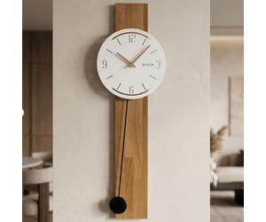 FLEXISTYLE Reloj de pared grande sin ruido de tictac Naturale moderno madera XXL roble baño salón con péndulo (roble, blanco)