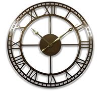 FLEXISTYLE Reloj de Pared Grande Vintage Retro XXL 80 cm de diámetro Metal Industrial Negro, Blanco y Dorado (Dorado Antiguo)