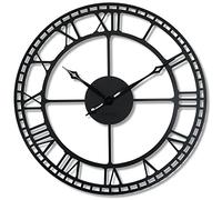 FLEXISTYLE Reloj de Pared Grande Vintage Retro XXL 80 cm diámetro Metal Industrial Negro Blanco Dorado (Negro)