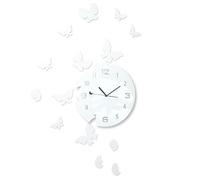 FLEXISTYLE Reloj de Pared Grande y Moderno con diseño de Mariposa, Redondo, 30 cm, 15 Mariposas, salón, Dormitorio, habitación Infantil, Producto (Blanco)