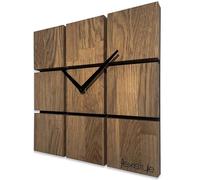 FLEXISTYLE Reloj de Pared Moderno Harmony Madera de Roble Cuadrado, Negro, sin Ruido de tictac, Cuarto de baño, salón, habitación Juvenil (Roble marrón, 30 cm)