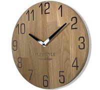 FLEXISTYLE Reloj de Pared Natural, 30 cm de diámetro, Aspecto de Madera, 100% Roble, Moderno, salón, sin Ruido de tictac