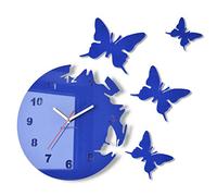 FLEXISTYLE Reloj de Pared Redondo Mariposas Azul 30 cm habitacion de Salon Estilo Moderno 3D silencioso