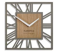 FLEXISTYLE Reloj de Pared sin Ruido de tictac, Moderno, Loft Piccolo Square de 30 cm, Sala de Estar, baño (Roble Gris Gris)