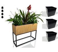 FLEXISTYLE Soporte para Plantas Loft Fiorino de Metal de Roble y Madera, Color Negro, Maceta con Patas, Estilo Loft, Muchas Dimensiones (Roble 6050)