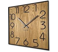 FLEXISTYLE Wood Square - Reloj de Pared (Madera, 40 cm de diámetro, Aspecto de Madera, sin Ruido de tictac)