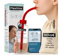 FlexiVox®, entrenamiento para la voz | Kit utilizado en logopedia y terapia de la voz con talco aséptico + Botella graduada + Cepillo + Bolsa + eBook digital + Tapón regulador (Rojo vivo)
