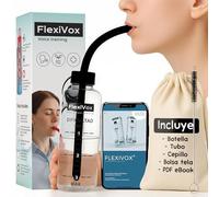FlexiVox® Kit de entrenamiento vocal | Tubo de silicona 35 cm + botella graduada + cepillo + bolsa + eBook digital | Sistema para ejercicios de tracto vocal semiocluido (Negro)