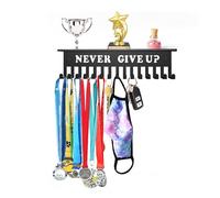 flexman Colgador de Medallas Metal, Colgador de Exhibición de Acero al Carbono, Nunca Te Rindas con Ganchos, Soporte de Pared para Medallas, Marco para Gimnasia, Carreras, Fútbol