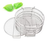 FLEXMAN Pastelera de Freidora, Rejilla de Deshidratador de Acero Inoxidable Apilable de 5 Capas con Guantes Anti Escalas, Rejilla de Secado Redondo para Freidores de Alimentos