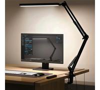 Flexo LED Escritorio con Pinza 12W, Lámpara Arquitecto Potente 1200LM para Estudiar y Teletrabajo, Luz de Mesa Regulable con Brazo Articulado, Cuidado Ocular para Leer,Manicura,Costura y Tareas, Negro