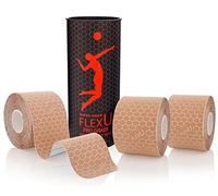 FLEXU Cinta de kinesiología Beige- 60 Tiras precortadas de 5 x 25 cm para la Zona Lumbar, Las Rodillas y los Hombros; Alivio del Dolor y Soporte para músculos y articulaciones