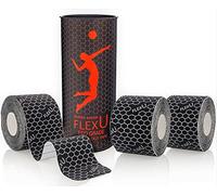 FLEXU Cinta de kinesiología Negra - 60 Tiras precortadas de 5 x 25 cm para la Zona Lumbar, Las Rodillas y los Hombros; Alivio del Dolor y Soporte para músculos y articulaciones