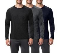 FlexVie Pack 3 Camisetas Manga Larga Hombre Deportivas UPF 50+, Secado Rápido, Camiseta Running Hombre Ligera Transpirable Negro Gris Oscuro Azul Marino Heather XXL