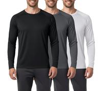 FlexVie Pack 3 Camisetas Manga Larga Hombre Deportivas UPF 50+, Secado Rápido, Camiseta Running Hombre Ligera Transpirable Negro Gris Oscuro Blanco XL