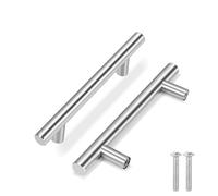 Flexzion 1 Pack Kitchen Cabinet Handles Silver Drawer Pulls 6 inch, 3.8 inch Hole Center, Solid Stainless Steel T Bar with Satin Brushed Nickel, Hardware for Kitchen Cupboard Door Bathroom Furniture