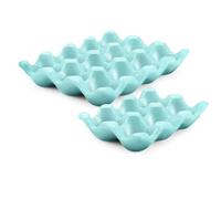 Flexzion Bandeja de cerámica para huevos de 12 + 6 tazas, soporte para 18 huevos de porcelana, organizador de almacenamiento, soporte decorativo para servir, vajilla para refrigerador, encimera,