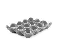 Flexzion Bandeja de cerámica para huevos de 12 tazas, soporte para huevos de porcelana, organizador de almacenamiento, soporte decorativo para servir, vajilla para refrigerador, encimera, cocina