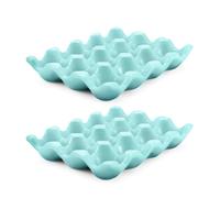 Flexzion Bandeja de cerámica para huevos de 12 tazas, soporte para huevos de porcelana, organizador de almacenamiento, soporte decorativo para servir, vajilla para refrigerador, mostrador, paquete de