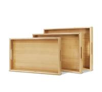 Flexzion Bandejas de bambú para Servir Alimentos, Paquete de 3 bandejas de Madera de bambú con Asas, Juego de bandejas rectangulares de bambú para Alimentos (Grande, Mediano, pequeño) para Desayuno,