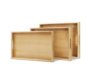 Flexzion Bandejas de bambú para Servir Alimentos, Paquete de 3 bandejas de Madera de bambú con Asas, Juego de bandejas rectangulares de bambú para Alimentos (Grande, Mediano, pequeño) para Desayuno,