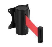 Flexzion Barrera de cinturón retráctil de control de multitudes, cinturón de seguridad montado en la pared de 3 m, divisores de línea de cola con cinturón de cuerda de nailon de retracción lenta y