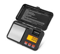 Flexzion Báscula Digital de 200g/0,01g, Balanza Digital de Acero Inoxidable, 6 Unidades, Pantall LCD, Báscula de Bolsillo para Viaje, Balanza Digital para Alimentos, Joyas