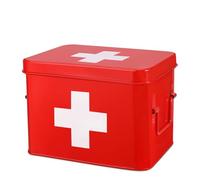 Flexzion Botiquín de primeros auxilios - Organizador de suministros de caja de medicina - 8.5 pulgadas de metal rojo estaño médico caja rígida con bandeja extraíble cruz blanca