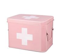 Flexzion Botiquín de primeros auxilios - Organizador de suministros de caja de medicina - 8.5 pulgadas de metal rosa lata de almacenamiento médica, estuche rígido con bandeja extraíble cruz blanca