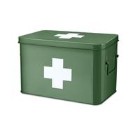 Flexzion Caja Organizadora de Primeros Auxilios de 13 Pulgadas - Kit Médico Vacío de Metal Con Divisores y Bandeja