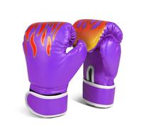 Flexzion Guantes de Boxeo para niño de 3 a 8 años, Guantes de Entrenamiento 4 onzas con Soporte Envolvente para UFC, Sparring, Kickboxing, Equipo de Ejercicio para niños, Morado con Llamas