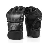 Flexzion Guantes MMA con Correa de Velcro, Guantes de Boxeo de PU y Esponja EVA para Hombre y Mujer, Guantillas de Entrenamiento para Karate, UFC, Muay Thai, Artes Marciales, Negro