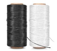 Flexzion Hilo encerado de poliéster 150D de 0,8 mm para coser cuero, encuadernación, costura y proyectos de bricolaje (paquete de 2, negro y blanco)