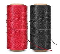 Flexzion Hilo encerado de poliéster 150D de 0,8 mm para coser cuero, encuadernación, costura y proyectos de bricolaje (paquete de 2, rojo y negro)